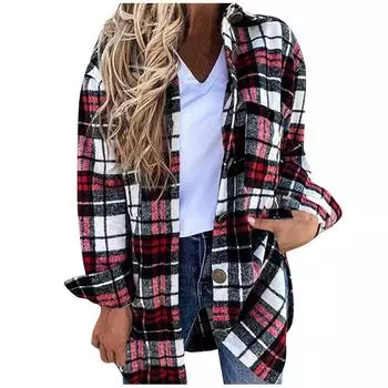 Женская мода, повседневная клетчатая куртка, рубашки с длинными рукавами и лацканами на пуговицах, пальто-рубашка L красный