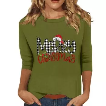 Женская мода повседневная кофта с разрезом на рукаве 3/4 и принтом ко Дню святого Валентина с круглым вырезом L армия зеленый