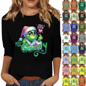 Женская мода повседневная кофта с разрезом на рукаве 3/4 и принтом ко Дню святого Валентина с круглым вырезом L армия зеленый