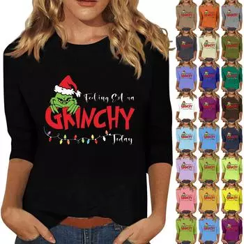 Женская мода повседневная кофта с разрезом на рукаве 3/4 и принтом ко Дню святого Валентина с круглым вырезом L армия зеленый