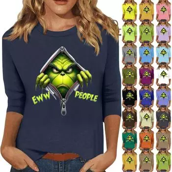 Женская мода повседневная кофта с разрезом на рукаве 3/4 и принтом ко Дню святого Валентина с круглым вырезом L армия зеленый