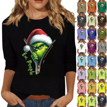 Женская мода повседневная кофта с разрезом на рукаве 3/4 и принтом ко Дню святого Валентина с круглым вырезом L армия зеленый