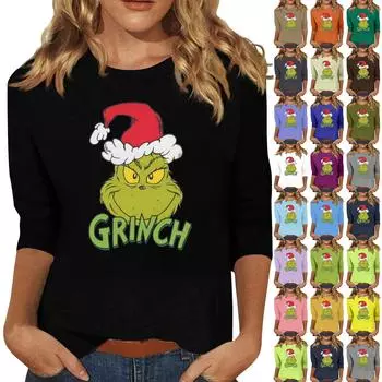 Женская мода повседневная кофта с разрезом на рукаве 3/4 и принтом ко Дню святого Валентина с круглым вырезом L армия зеленый