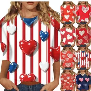 Женская мода повседневная кофта с рукавом три четверти и принтом ко Дню святого Валентина с круглым вырезом на пуговицах L