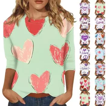 Женская мода повседневная кофта с рукавом три четверти и принтом ко Дню святого Валентина с круглым вырезом на пуговицах L