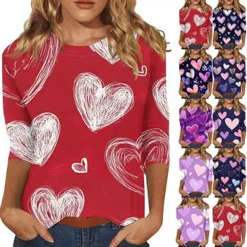 Женская мода повседневная кофта с рукавом три четверти и принтом ко Дню святого Валентина с круглым вырезом на пуговицах S