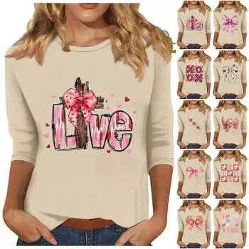 Женская мода повседневная кофта с рукавом три четверти и круглым вырезом с принтом ко Дню святого Валентина L бежевый