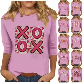Женская мода повседневная кофта с рукавом три четверти и круглым вырезом с принтом ко Дню святого Валентина XXL