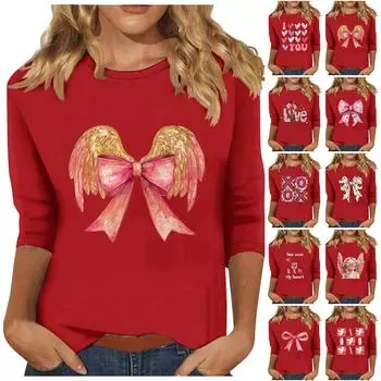 Женская мода повседневная кофта с рукавом три четверти и круглым вырезом с принтом ко Дню святого Валентина XXL