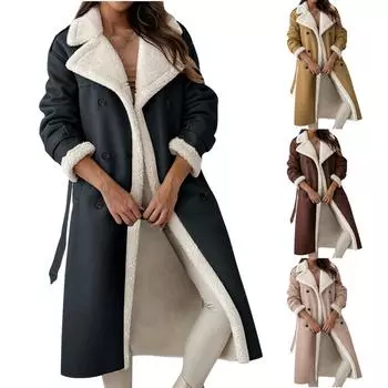 Женская мода повседневная куртка осень-зима с воротником-стойкой и лацканами L бежевый