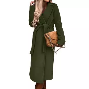 Женская мода повседневная куртка с лацканами и длинными рукавами, однотонная куртка L армия зеленый