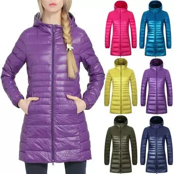 Женская мода повседневная легкая верхняя одежда с капюшоном на молнии пальто пуховики L армия зеленый