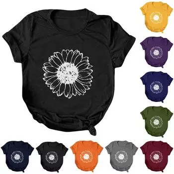 Женская мода, повседневная летняя блузка с круглым вырезом и коротким рукавом с принтом 2022 г. L