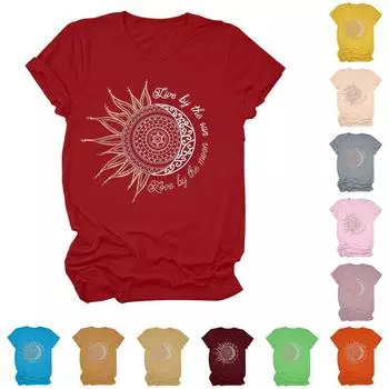 Женская мода, повседневная летняя блузка с круглым вырезом и коротким рукавом с принтом 2022 г. M