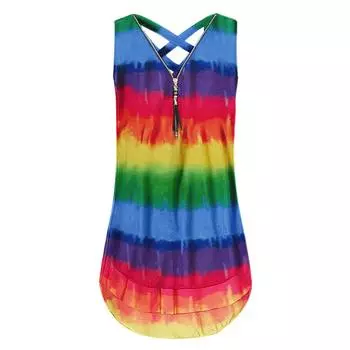 Женская мода, повседневная летняя блузка с v-образным вырезом без рукавов и застежкой-молнией с принтом, лето 2022 XXL зелёный