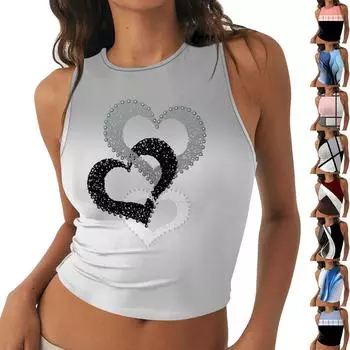 Женская мода, повседневная летняя футболка без рукавов с принтом, топ