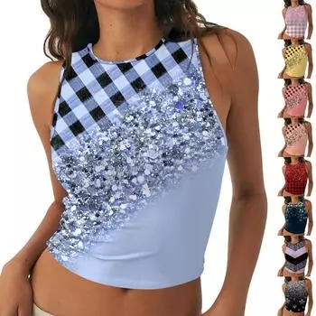 Женская мода, повседневная летняя футболка без рукавов с принтом, топ