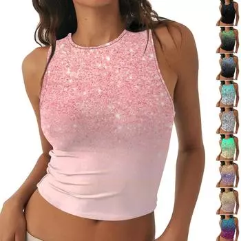 Женская мода, повседневная летняя футболка без рукавов с принтом, топ