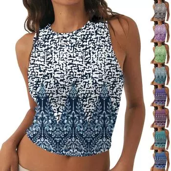 Женская мода, повседневная летняя футболка без рукавов с принтом, топ XXXL зелёный