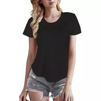 Женская мода повседневная летняя весна однотонная принтованная блузка с коротким рукавом и круглым вырезом и рубашками XS белый