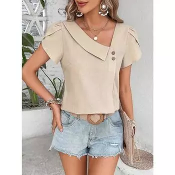 Женская мода повседневная летняя весна однотонные принты с коротким рукавом блузки и рубашки больших размеров OL женские блузки рубашки S абрикосовый