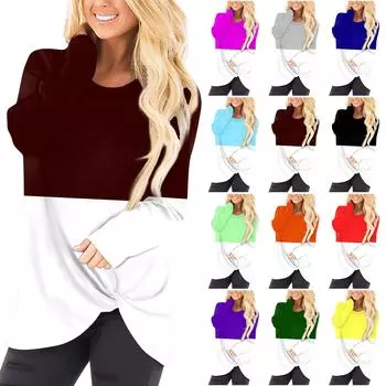 Женская мода повседневная лоскутная цветная футболка с длинным рукавом и круглым вырезом с закрученным узором L чёрный