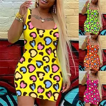 Женская мода, повседневная майка без рукавов с принтом, сексуальное шелковое платье L зелёный