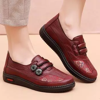 Женская мода повседневная мягкая подошва из кожи осень новая износостойкая повседневная обувь без застежек для людей среднего и пожилого возраста нескользящая повседневная обувь 35 чёрный