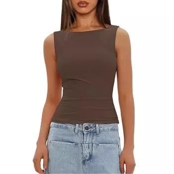 Женская мода повседневная облегающая безрукавная рубашка верхняя одежда топ S коричневый
