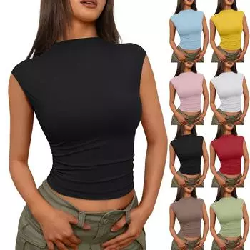 Женская мода повседневная облегающая безрукавная рубашка верхняя одежда топ XL белый