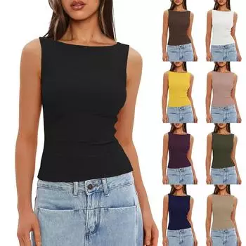 Женская мода повседневная облегающая безрукавная рубашка верхняя одежда топ S чёрный