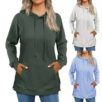 Женская мода повседневная однотонная блузка с длинным рукавом и капюшоном S белый