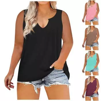 Женская мода, повседневная однотонная футболка с v-образным вырезом и тонкой майкой, топ