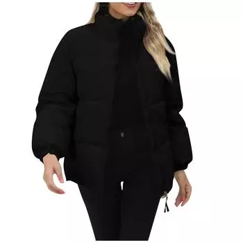 Женская мода повседневная однотонная куртка-пальто с длинным рукавом из хлопка на молнии L чёрный