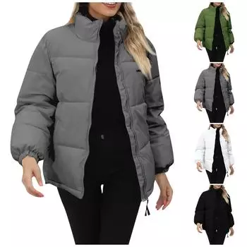 Женская мода повседневная однотонная куртка-пальто с длинным рукавом из хлопка на молнии L чёрный