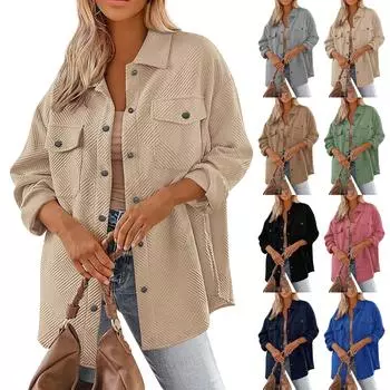 Женская мода повседневная однотонная куртка с лацканами и свободными одинарными пуговицами с длинными рукавами XL синий