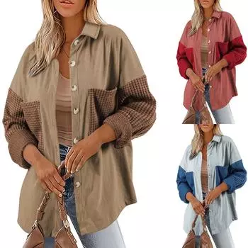 Женская мода повседневная однотонная куртка с лацканами и свободными одинарными пуговицами с длинными рукавами L чёрный