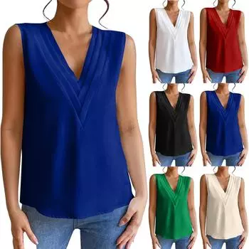 Женская мода, повседневная однотонная майка без рукавов с v-образным вырезом L чёрный