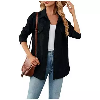 Женская мода повседневная однотонная нагрудная накладка на пуговицах с длинным рукавом кардиган верхнее пальто S