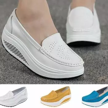 Женская мода повседневная однотонная обувь без шнуровки на танкетке на толстой подошве на платформе Рабочая обувь 34 жёлтый