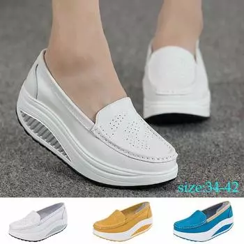 Женская мода повседневная однотонная обувь без шнуровки на танкетке на толстой подошве на платформе Рабочая обувь 41 белый