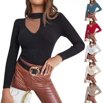 Женская мода повседневная однотонная полувысокая горловина скелет свитер трикотажная нижняя рубашка верх L бежевый