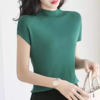 Женская мода повседневная однотонная принтованная летняя весна топ S чёрный