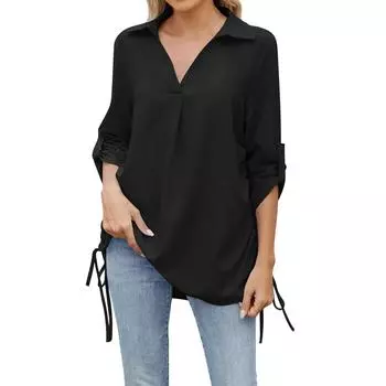 Женская мода повседневная однотонная рубашка с лацканами и средним рукавом свободный топ S белый