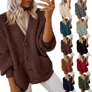 Женская мода повседневная однотонная с длинным рукавом и открытым передом толстый вязаный кардиган свитер пальто M