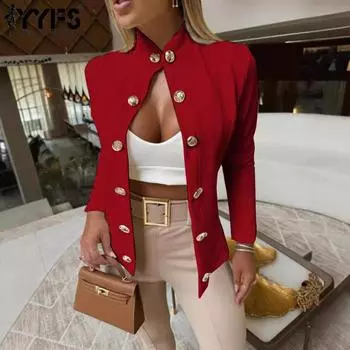 Женская мода повседневная осень-зима однотонные принты с длинным рукавом и воротником-стойкой пальто L