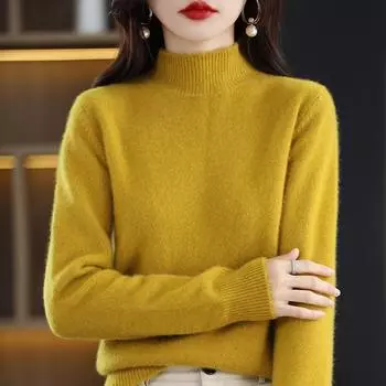 Женская мода повседневная осень-зима однотонный принт длинный рукав полуводолазка женская одежда шерстяной трикотаж свитера XXL