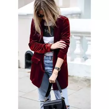 Женская мода повседневная осень-зима пальто золотая бархатная куртка одежда топы куртки однотонный костюм топ для женщин S