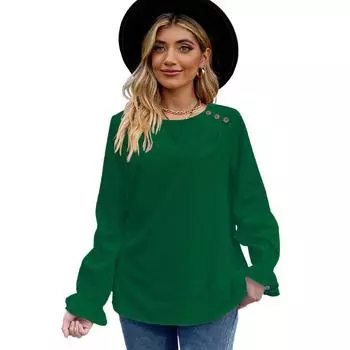 Женская мода повседневная осень-зима с длинным рукавом и U-образным вырезом блузки и рубашки S белый