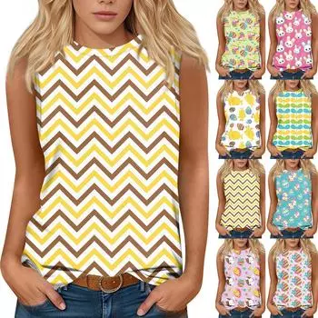 Женская мода повседневная пасхальная футболка с круглым вырезом без рукавов S